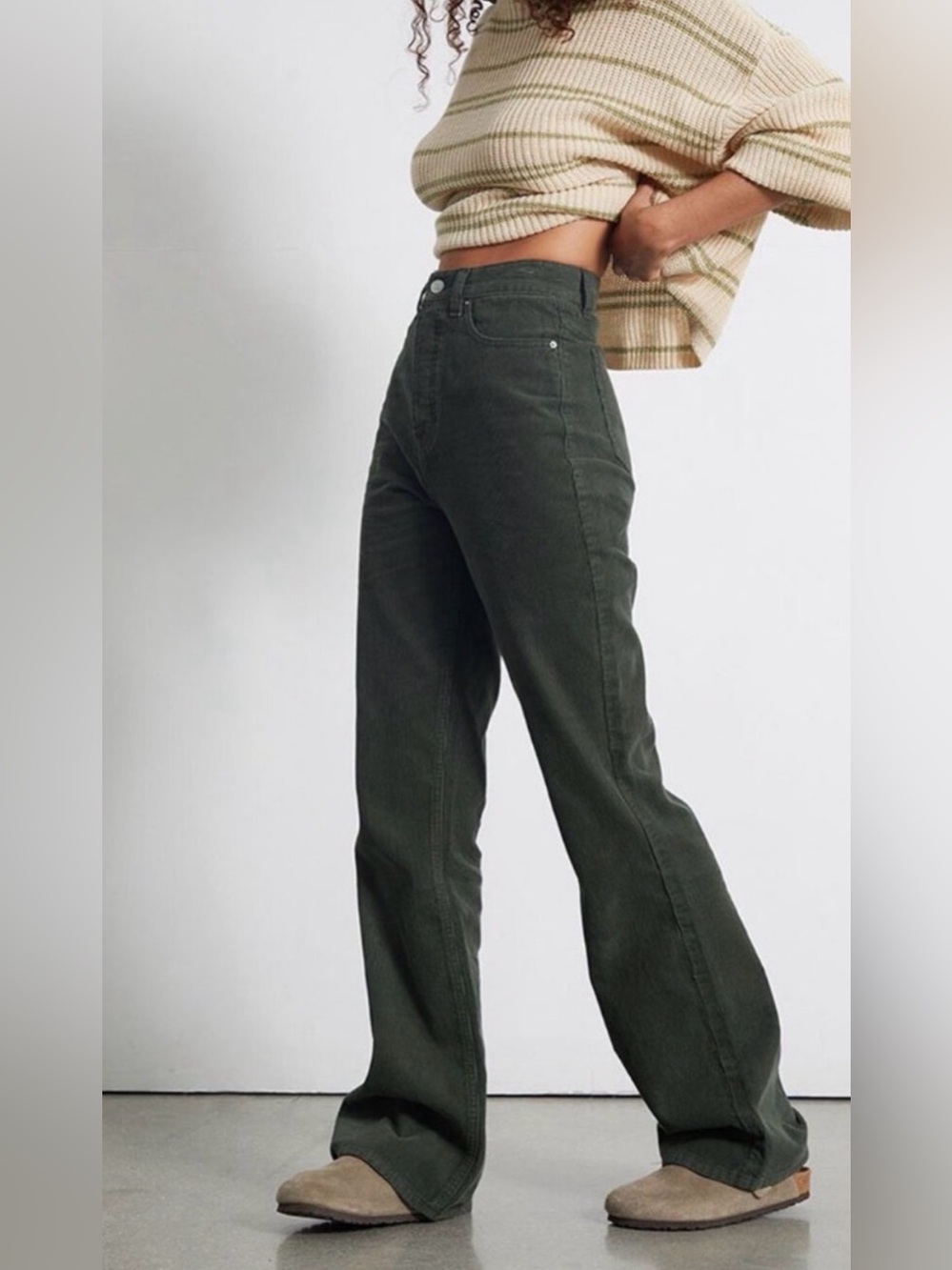Pacsun High Rise Bootcut Corduroy Pants in Green